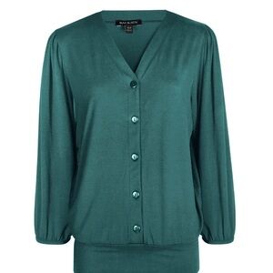 BAUKJEN Women’s Pine‎ Green V-Neck Button Front Jersey Knit Top Sz 8